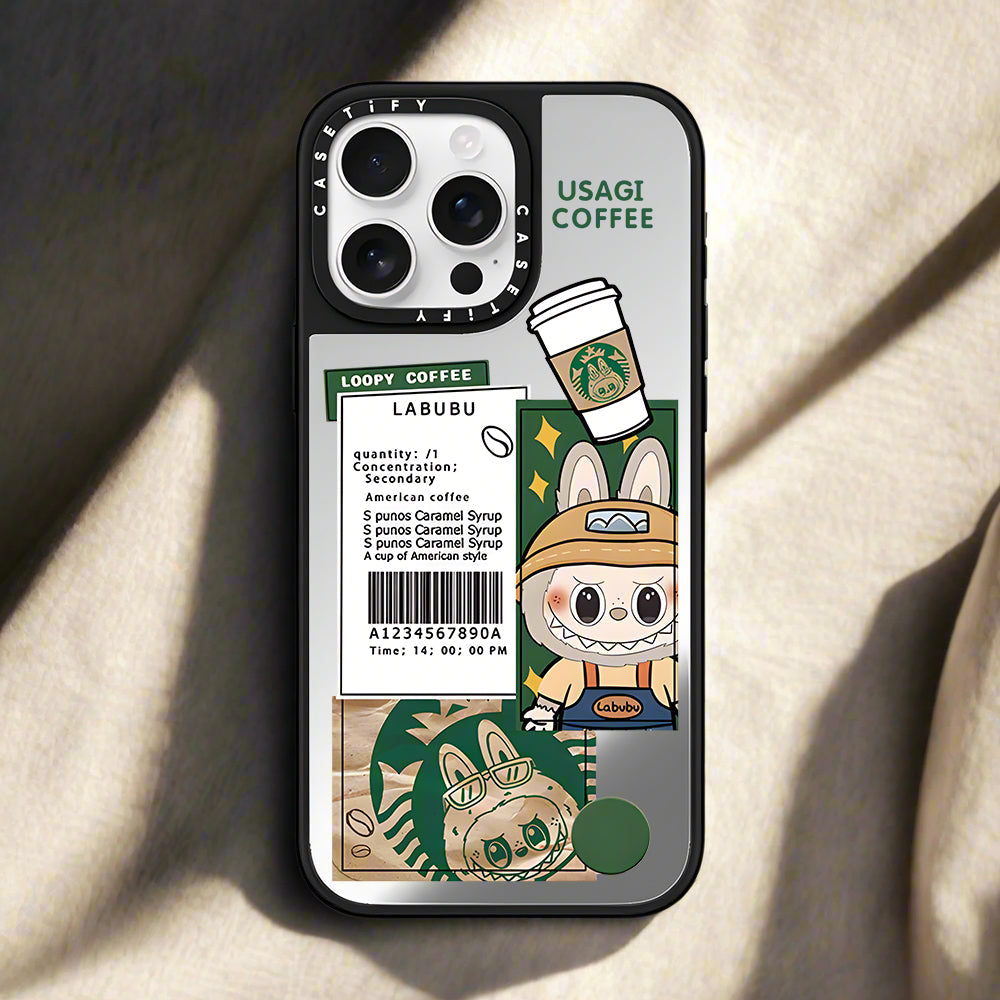 Coque iphone kawaii Labubu et Starbucks 